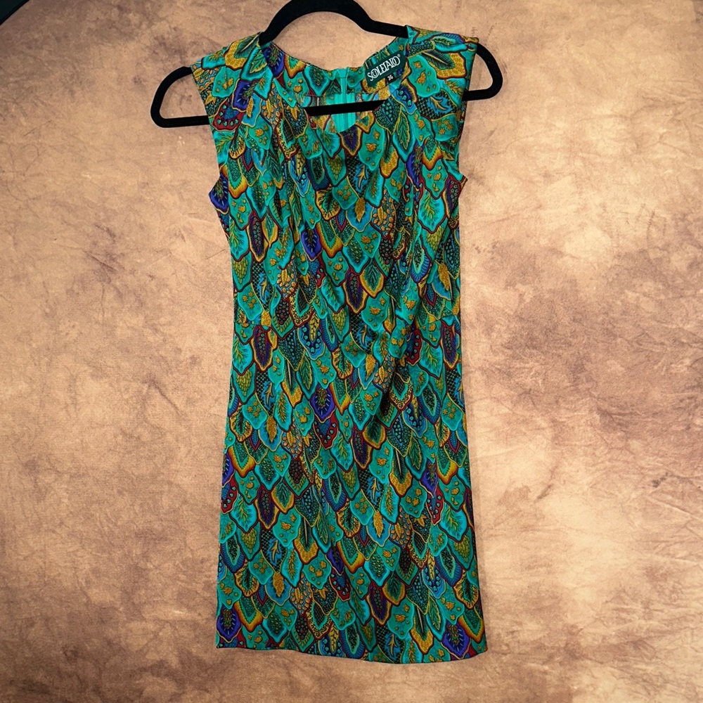 Souleiado Vibrant Green Blue and Yellow Mini Dress